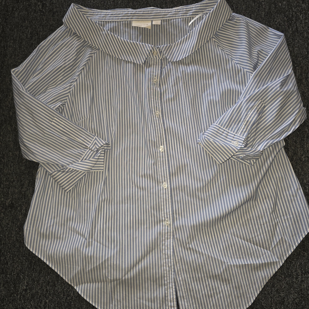 Chico's Navy and Cream Striped Shirt